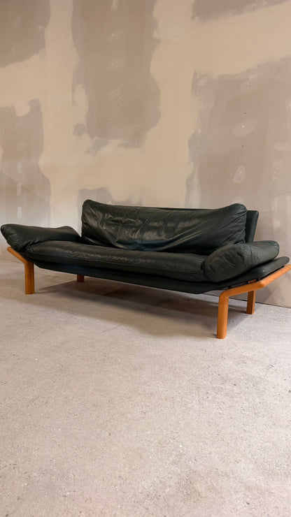 Dänisches 3-Sitzer Sofa aus Teak und dunkelgrünem Leder 70`s