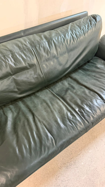 Dänisches 3-Sitzer Sofa aus Teak und dunkelgrünem Leder 70`s