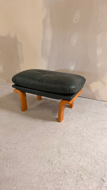 Dänischer skandinavischer Fusshocker Ottoman Teakholz Leder