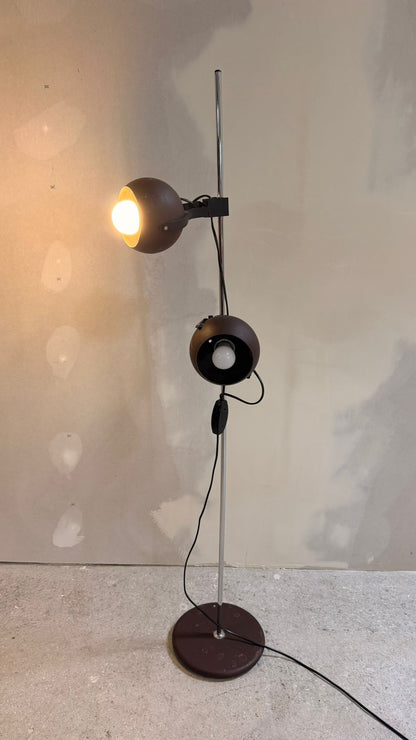 Space Age Stehlampe 2-flammig Augapfel-Spots in Braun Metall