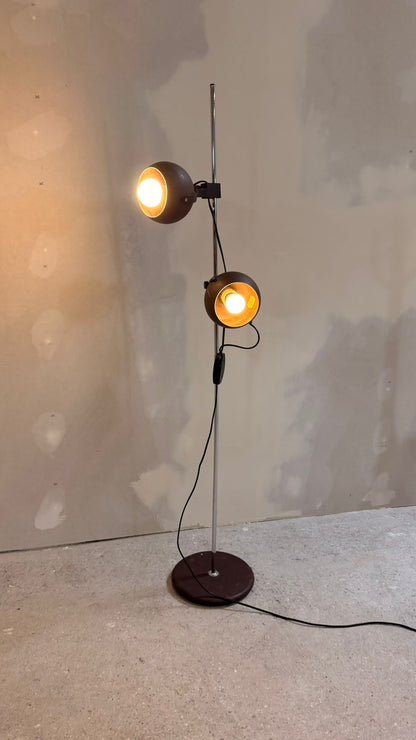 Space Age Stehlampe 2-flammig Augapfel-Spots in Braun Metall
