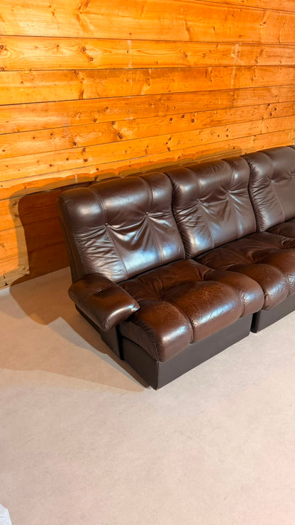 Vintage Modular Leder Sofa 3-Sitzer in braun aus den 70/80er