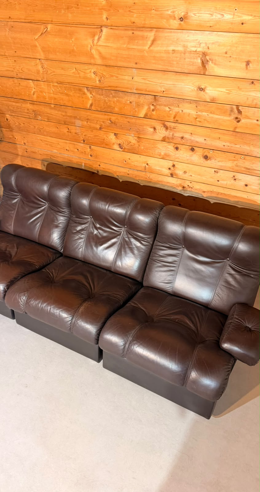 Vintage Modular Leder Sofa 3-Sitzer in braun aus den 70/80er