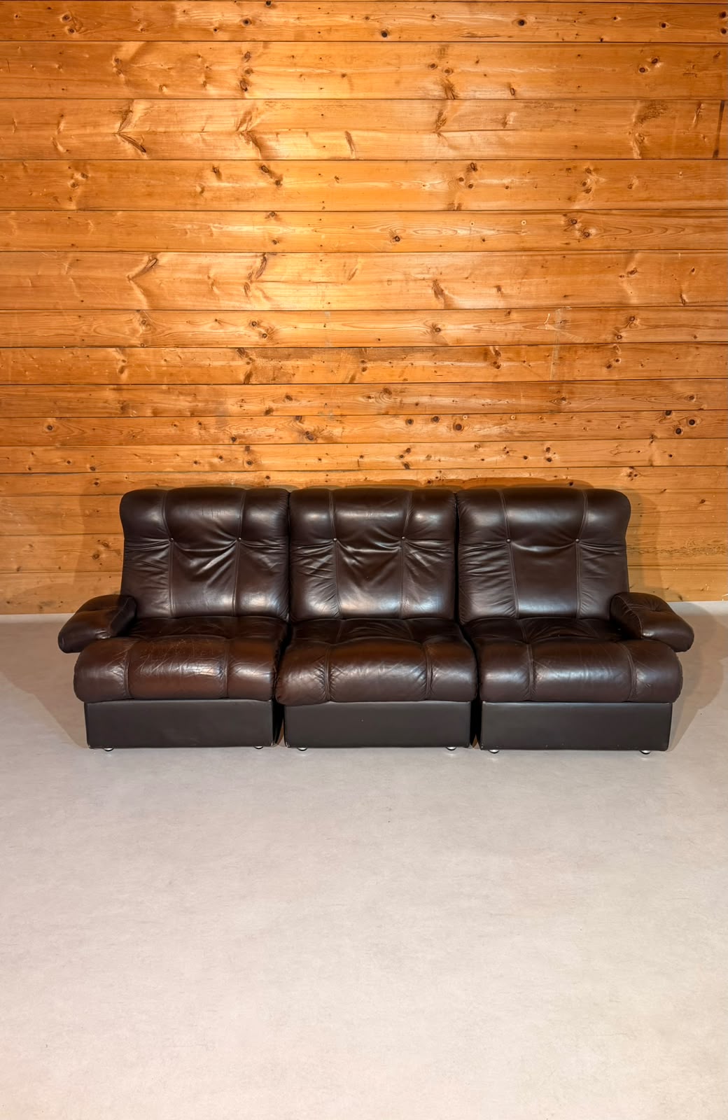 Vintage Modular Leder Sofa 3-Sitzer in braun aus den 70/80er