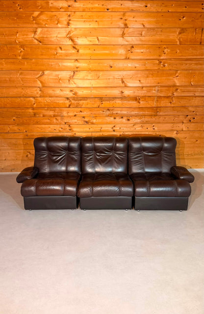 Vintage Modular Leder Sofa 3-Sitzer in braun aus den 70/80er