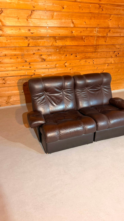 Vintage Modular Leder Sofa 2-Sitzer in braun aus den 70/80er