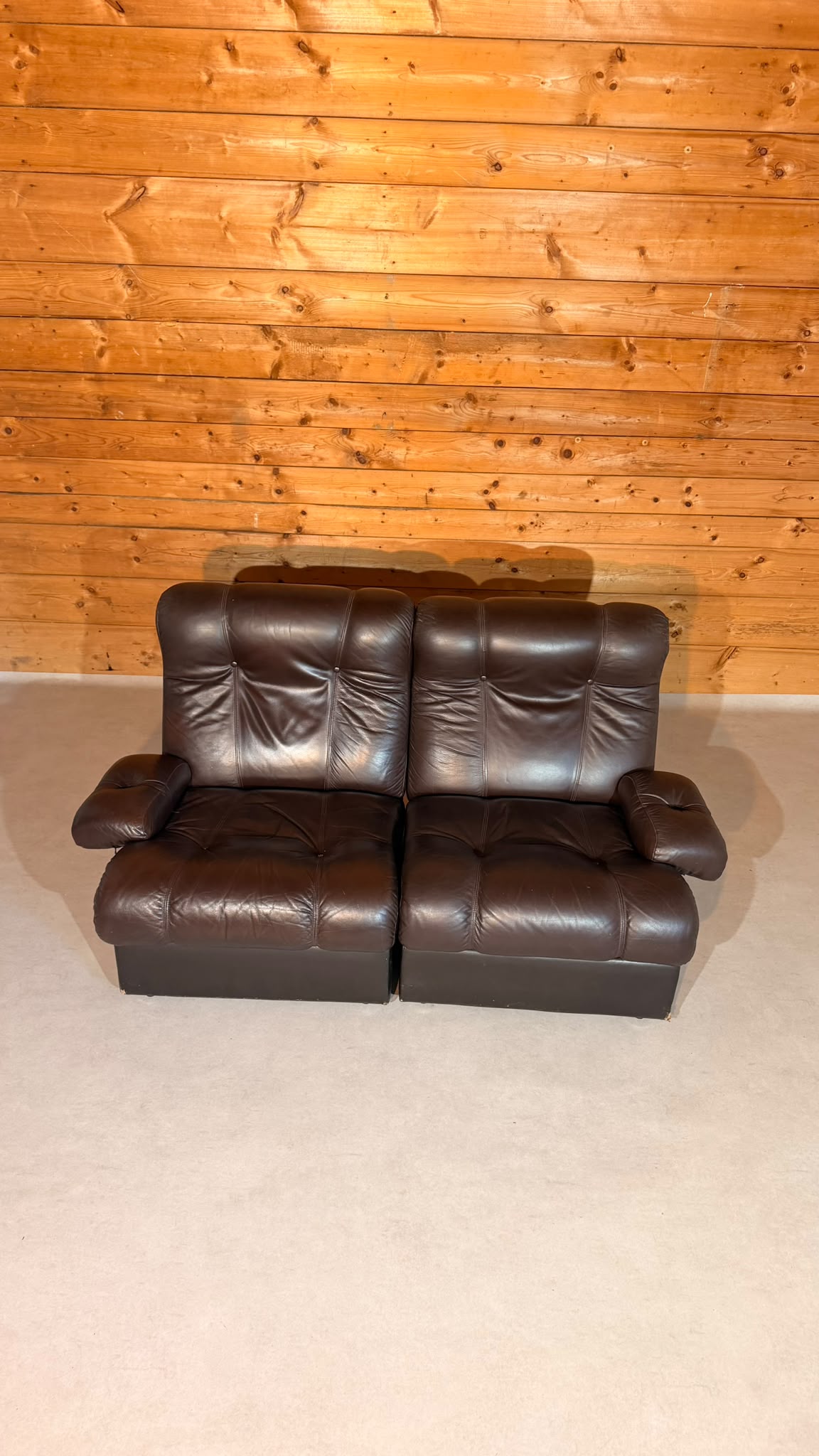Vintage Modular Leder Sofa 2-Sitzer in braun aus den 70/80er