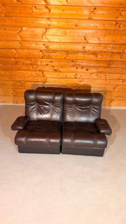 Vintage Modular Leder Sofa 2-Sitzer in braun aus den 70/80er