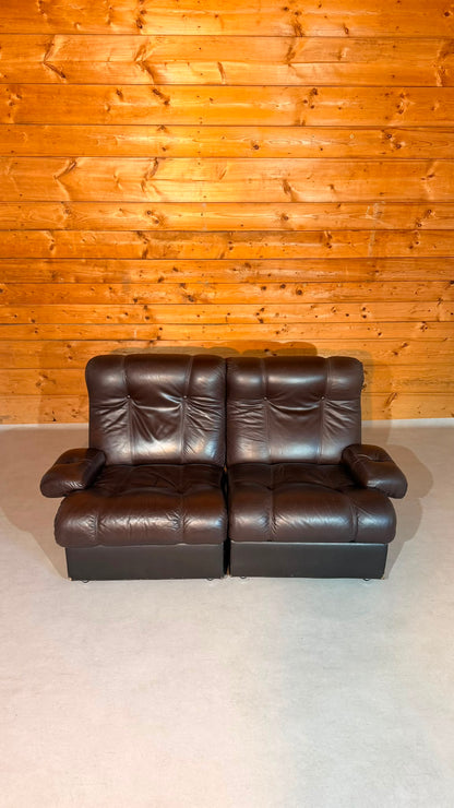 Vintage Modular Leder Sofa 2-Sitzer in braun aus den 70/80er