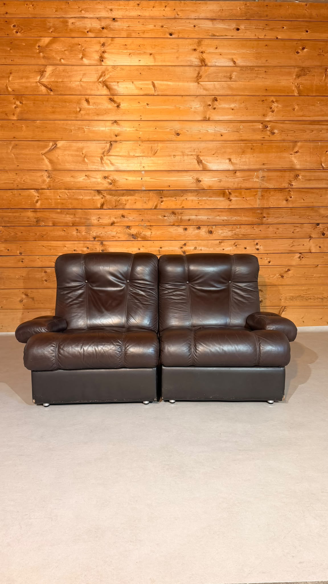 Vintage Modular Leder Sofa 2-Sitzer in braun aus den 70/80er