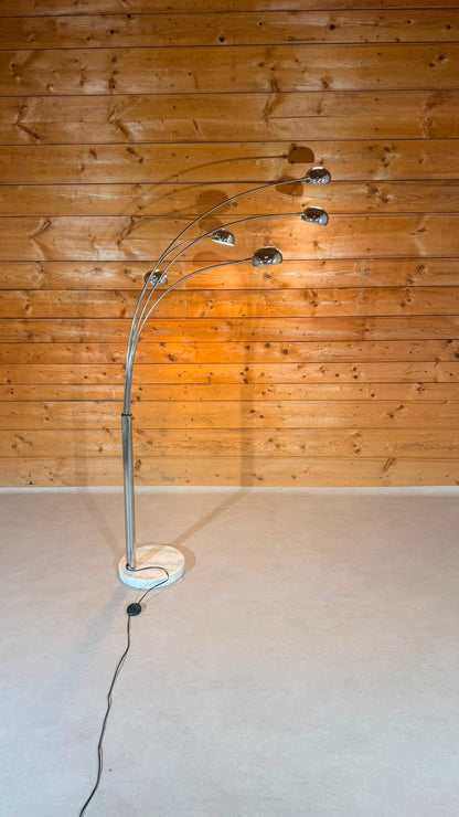 Design Bogenlampe 5-flammig Chrom mit Marmorfuss
