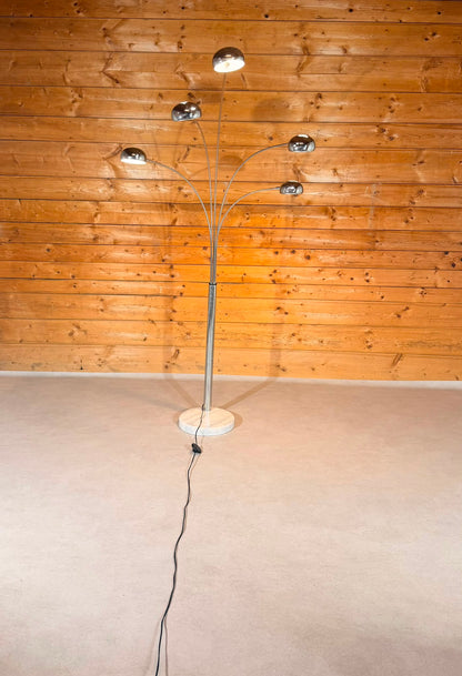 Design Bogenlampe 5-flammig Chrom mit Marmorfuss