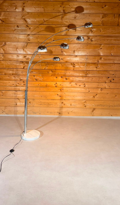 Design Bogenlampe 5-flammig Chrom mit Marmorfuss