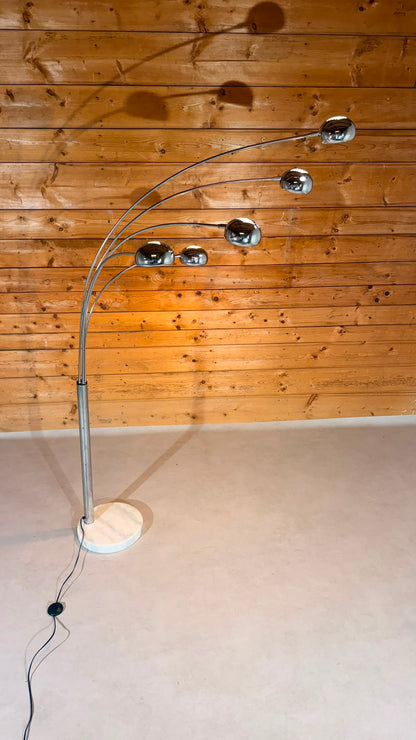 Design Bogenlampe 5-flammig Chrom mit Marmorfuss