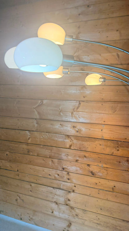 Design Bogenlampe 5-flammig Marmorfuss und Glaslampenschirm
