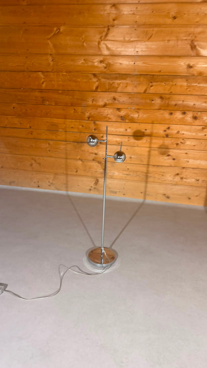 Space Age Design Stehlampe Chrom 2-flammig Kugelspots