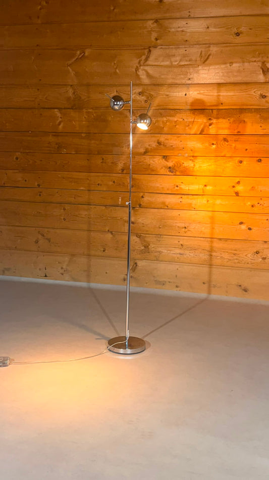 Space Age Design Stehlampe Chrom 2-flammig Kugelspots