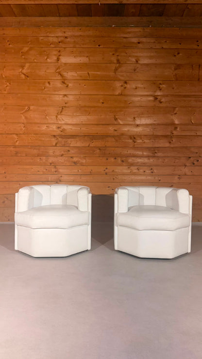 2 Postmoderne Oktagon Loungesessel aus Leder aus den 80er