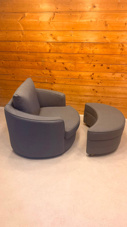 Moderner Drehsessel Lese Sessel mit passendem Hocker in Grau
