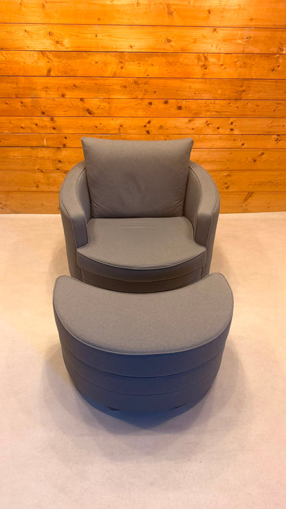 Moderner Drehsessel Lese Sessel mit passendem Hocker in Grau