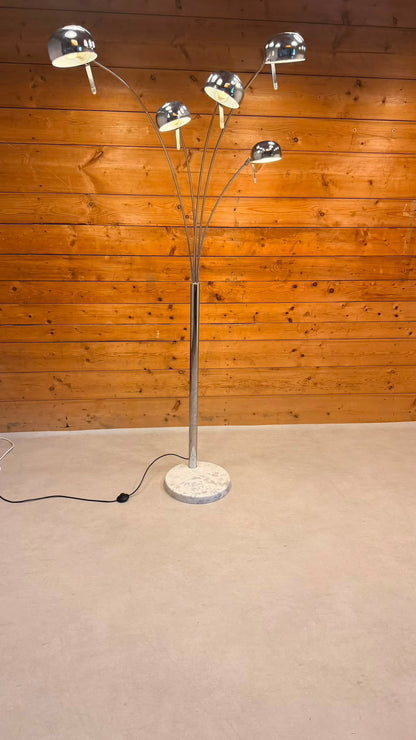 5-flammige Bogenlampe Chrom mit Marmorfuss