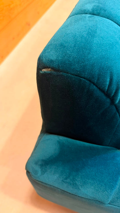 Elegantes 2-Sitzer Samt Sofa in Petrol goldene Metallfüsse