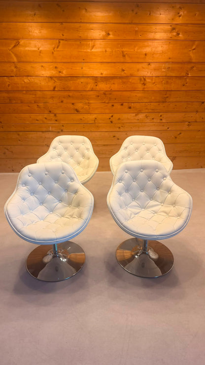 Drehbare Lounge Sessel Weiss Chrom im Space Age Stil