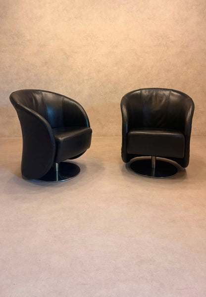 PM Oelsa Sylt Lounge Sessel Drehsessel aus Leder in schwarz