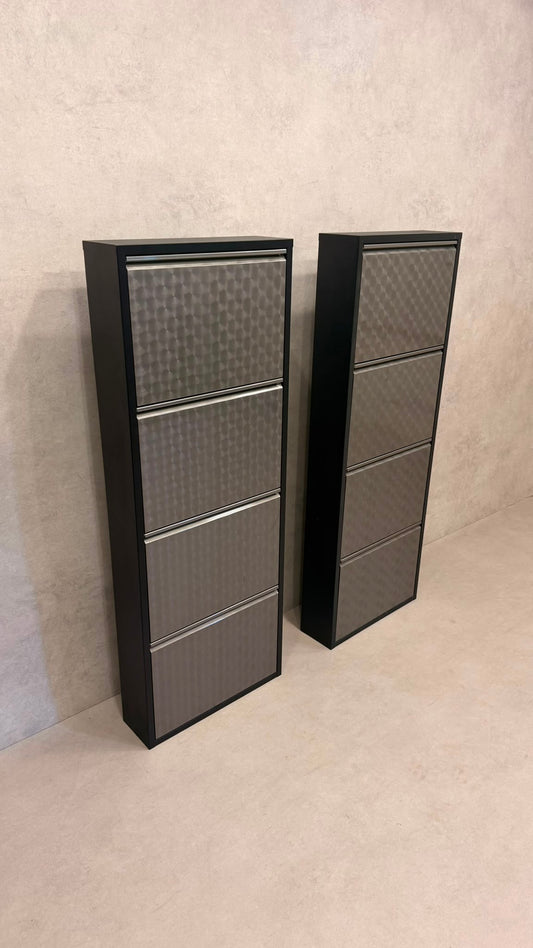Design Schuhschrank in Schwarz mit Metallfronten