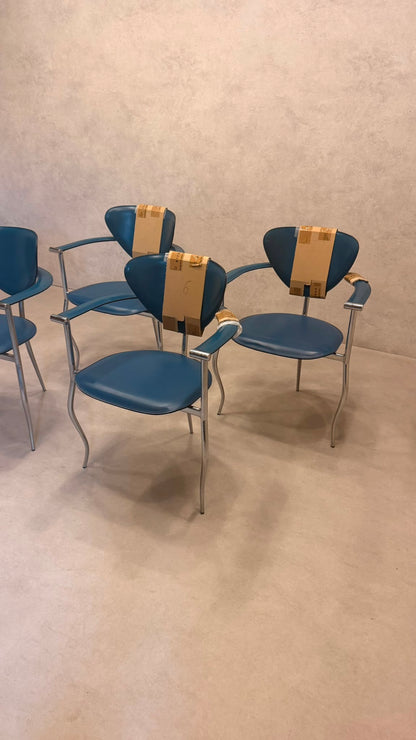 4er Set Vintage Arrben „Marilyn“ Leder Armlehnstühle (80er)