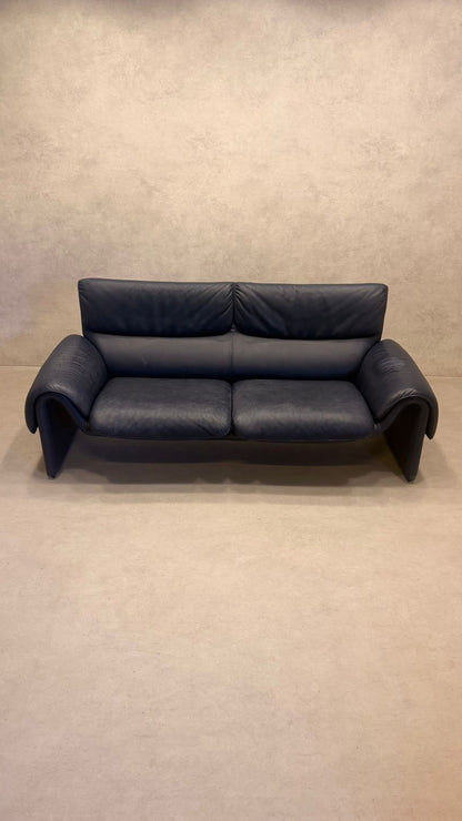 Blaues De Sede DS-2011 Sofa aus Leder 80er Jahre