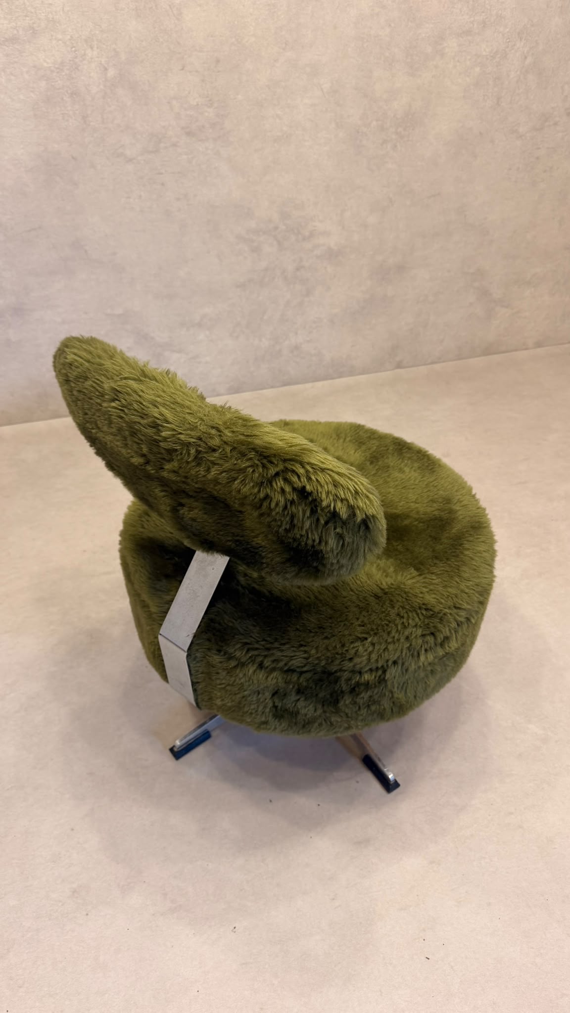 Vintage 70er Flokati Plüsch Sessel Lounge Stuhl Olivgrün