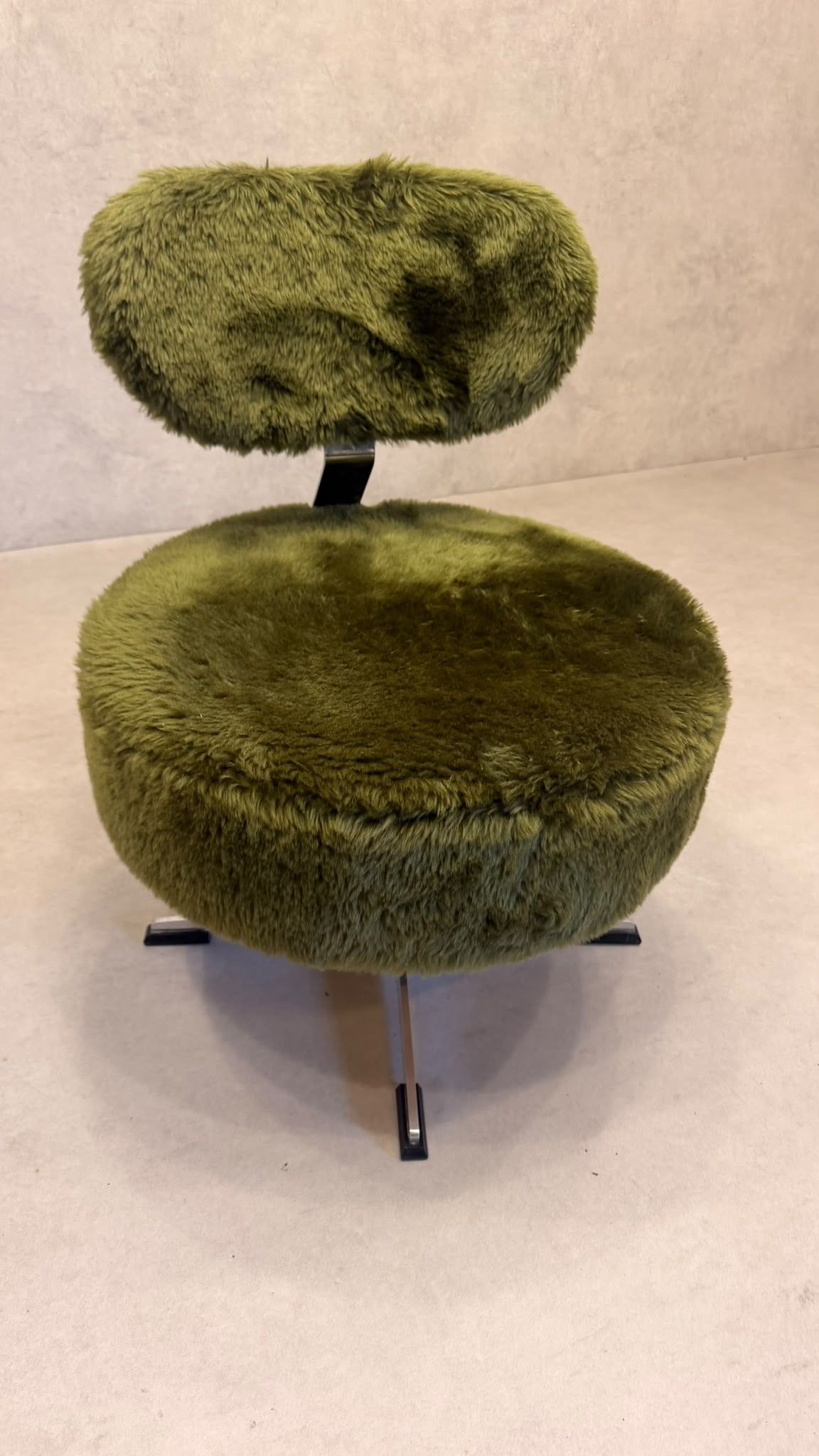 Vintage 70er Flokati Plüsch Sessel Lounge Stuhl Olivgrün