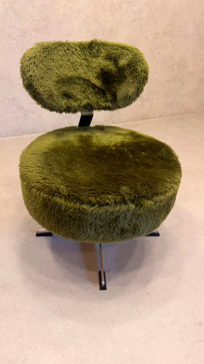 Vintage 70er Flokati Plüsch Sessel Lounge Stuhl Olivgrün
