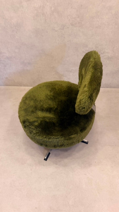 Vintage 70er Flokati Plüsch Sessel Lounge Stuhl Olivgrün