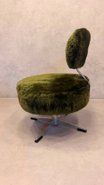 Vintage 70er Flokati Plüsch Sessel Lounge Stuhl Olivgrün
