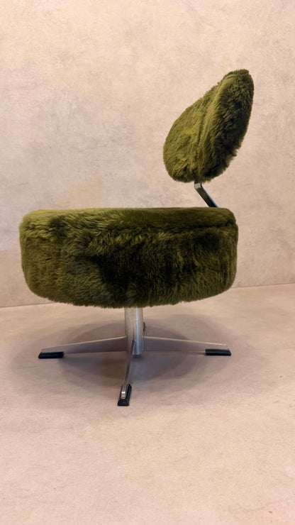 Vintage 70er Flokati Plüsch Sessel Lounge Stuhl Olivgrün