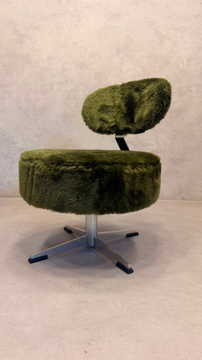 Vintage 70er Flokati Plüsch Sessel Lounge Stuhl Olivgrün