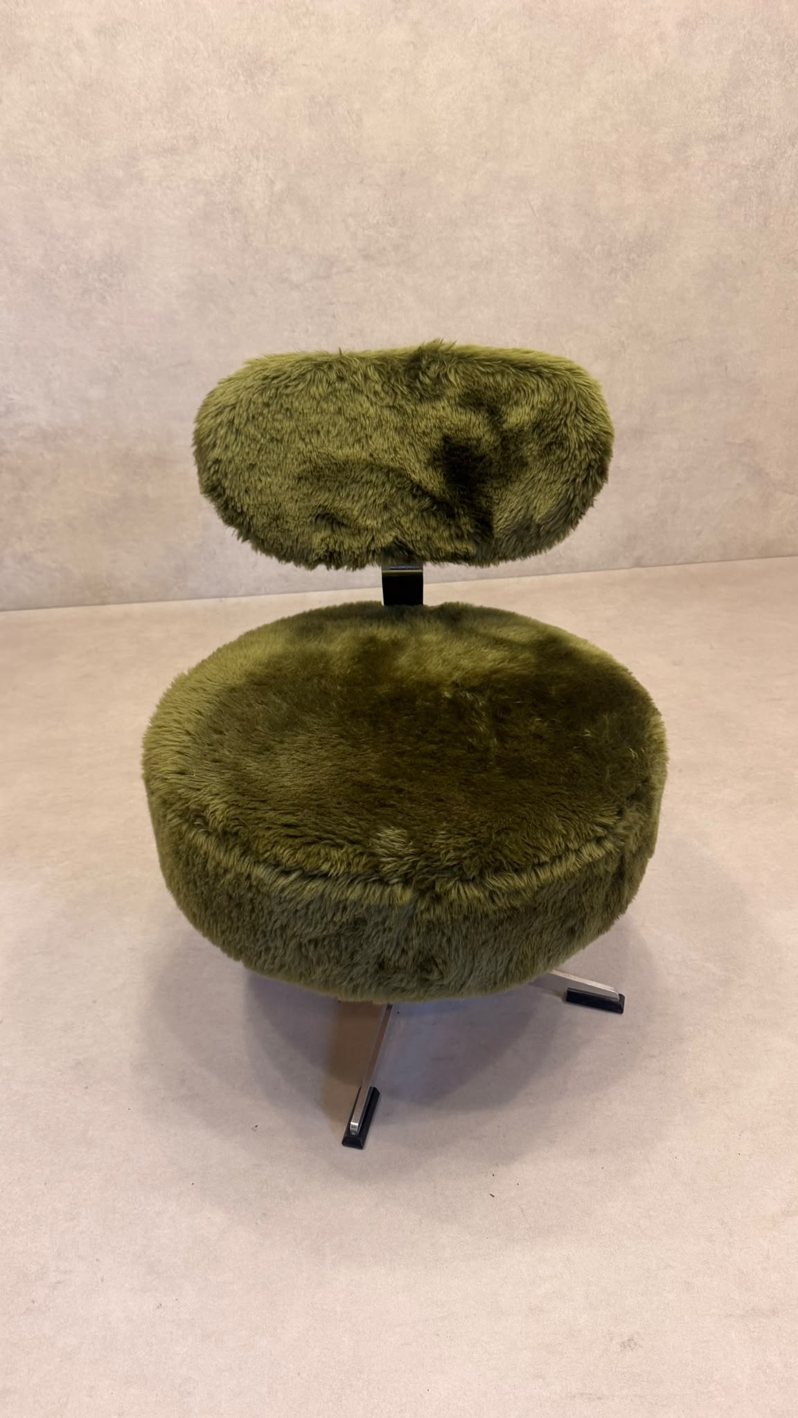 Vintage 70er Flokati Plüsch Sessel Lounge Stuhl Olivgrün