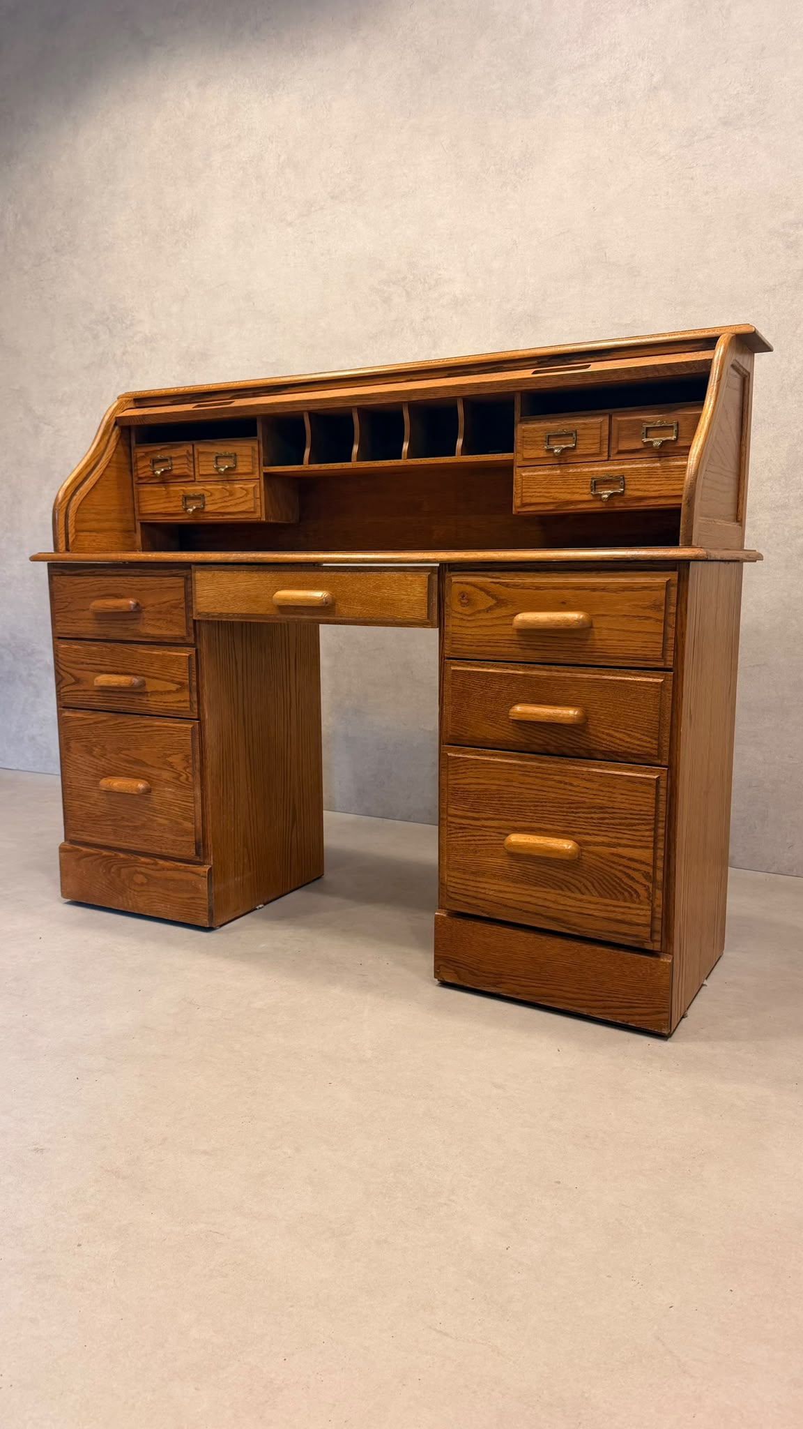 Vintage Rollpult Schreibtisch Sekretär aus Eiche
