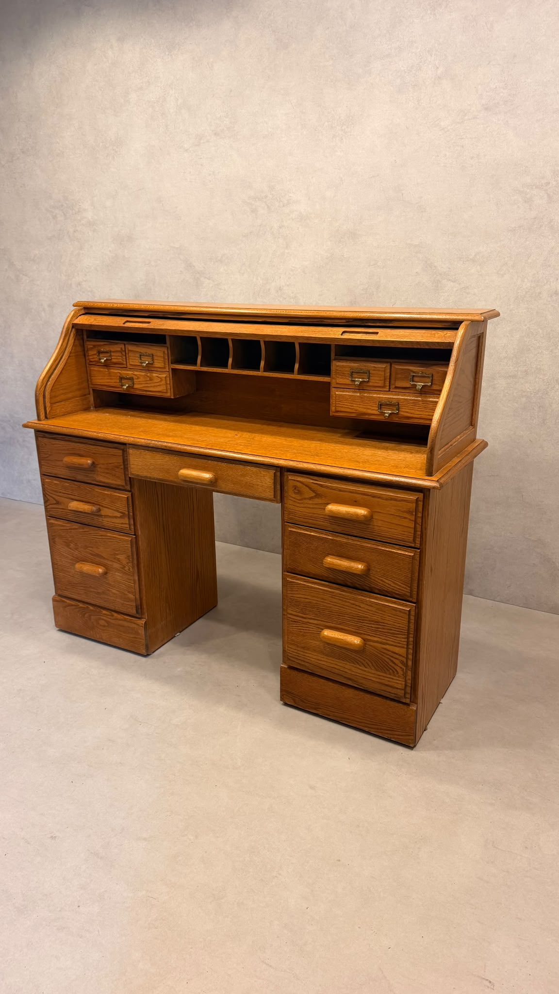Vintage Rollpult Schreibtisch Sekretär aus Eiche