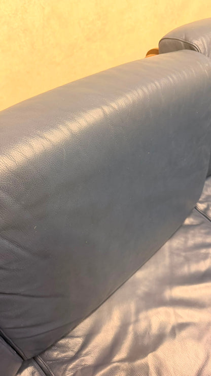 Dänisches Modul Ecksofa aus blauem Leder & Teakholz