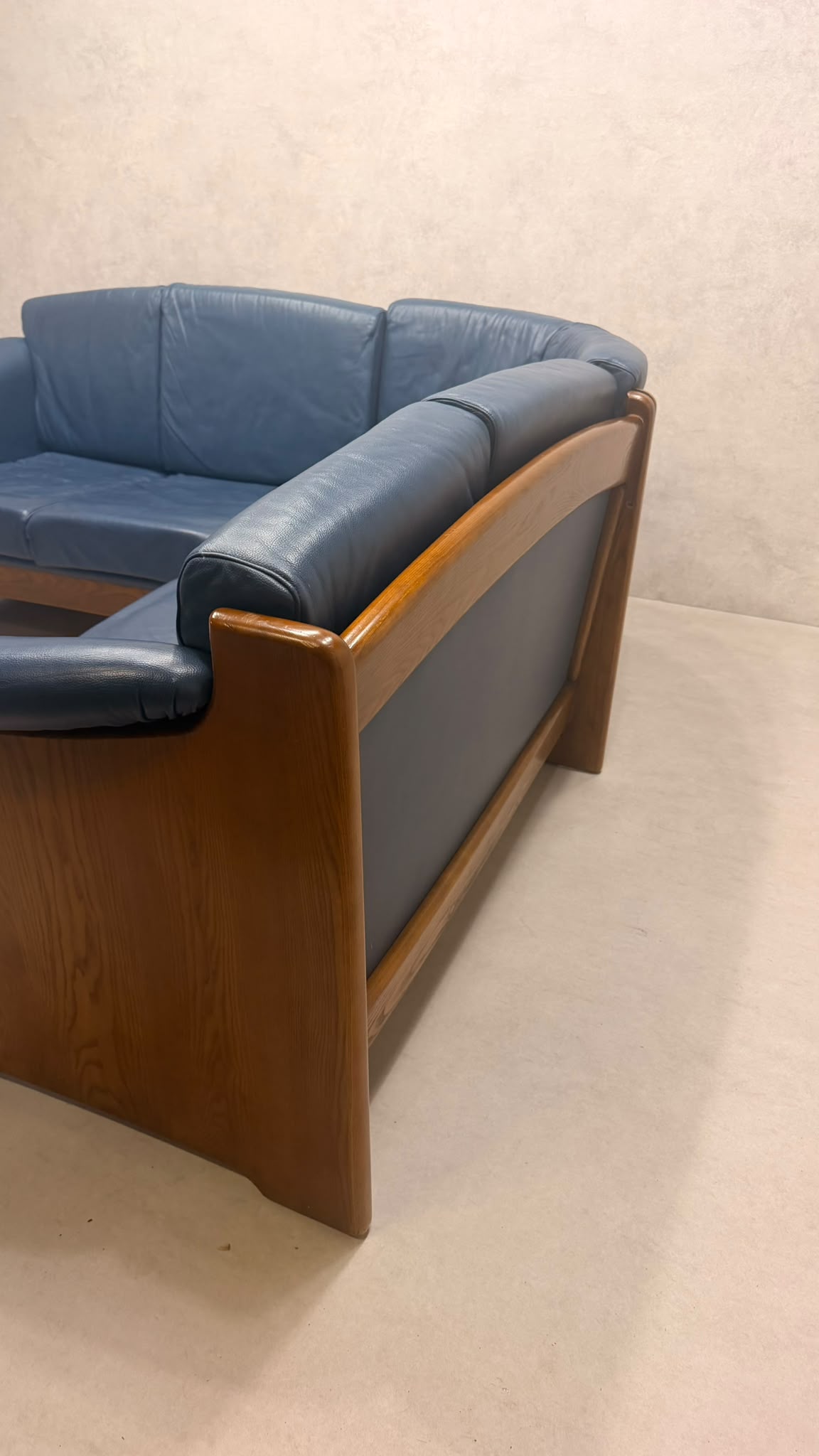 Dänisches Modul Ecksofa aus blauem Leder & Teakholz
