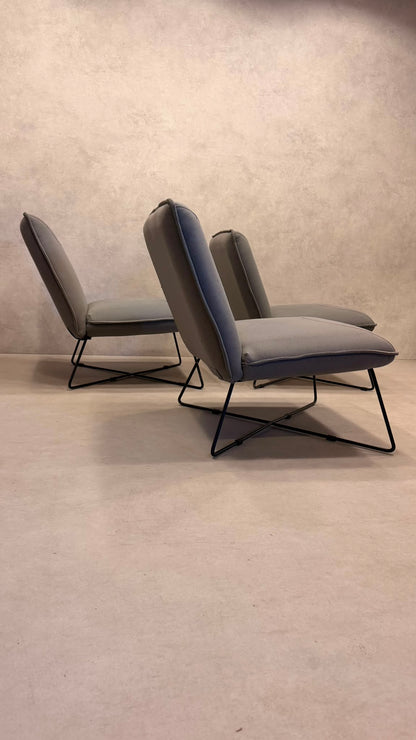 Eleganter Design Sessel Grau mit Metallgestell, 3x