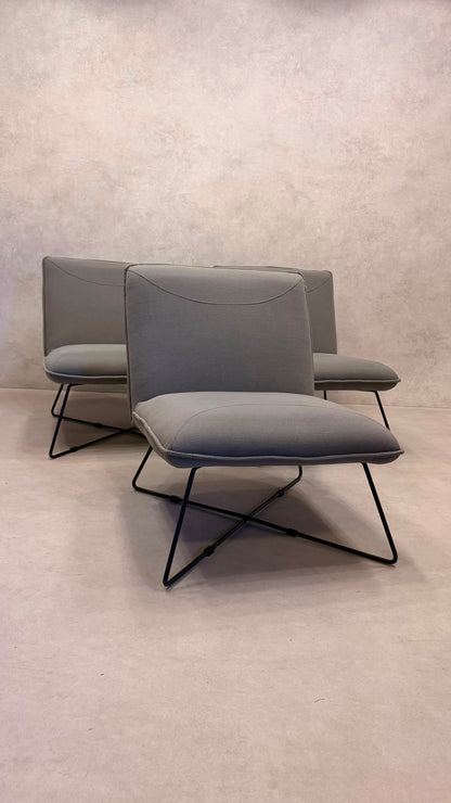 Eleganter Design Sessel Grau mit Metallgestell, 3x