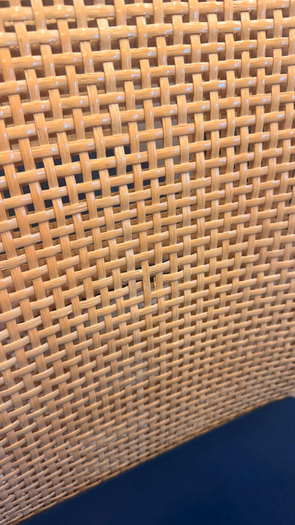4er Set Design Stühle Rattan Stil Edelstahl Samt blau/beige