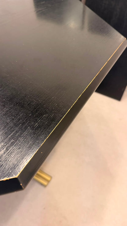 Achteckiger Vintage Tisch in schwarz und Chromfüsse