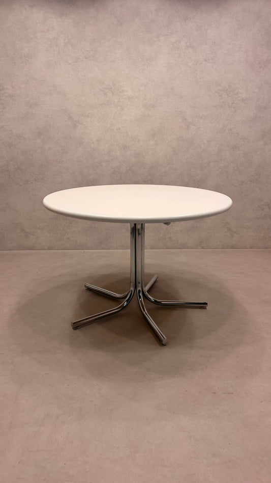 Vintage Design Esstisch rund Weiss Chrom Space Age