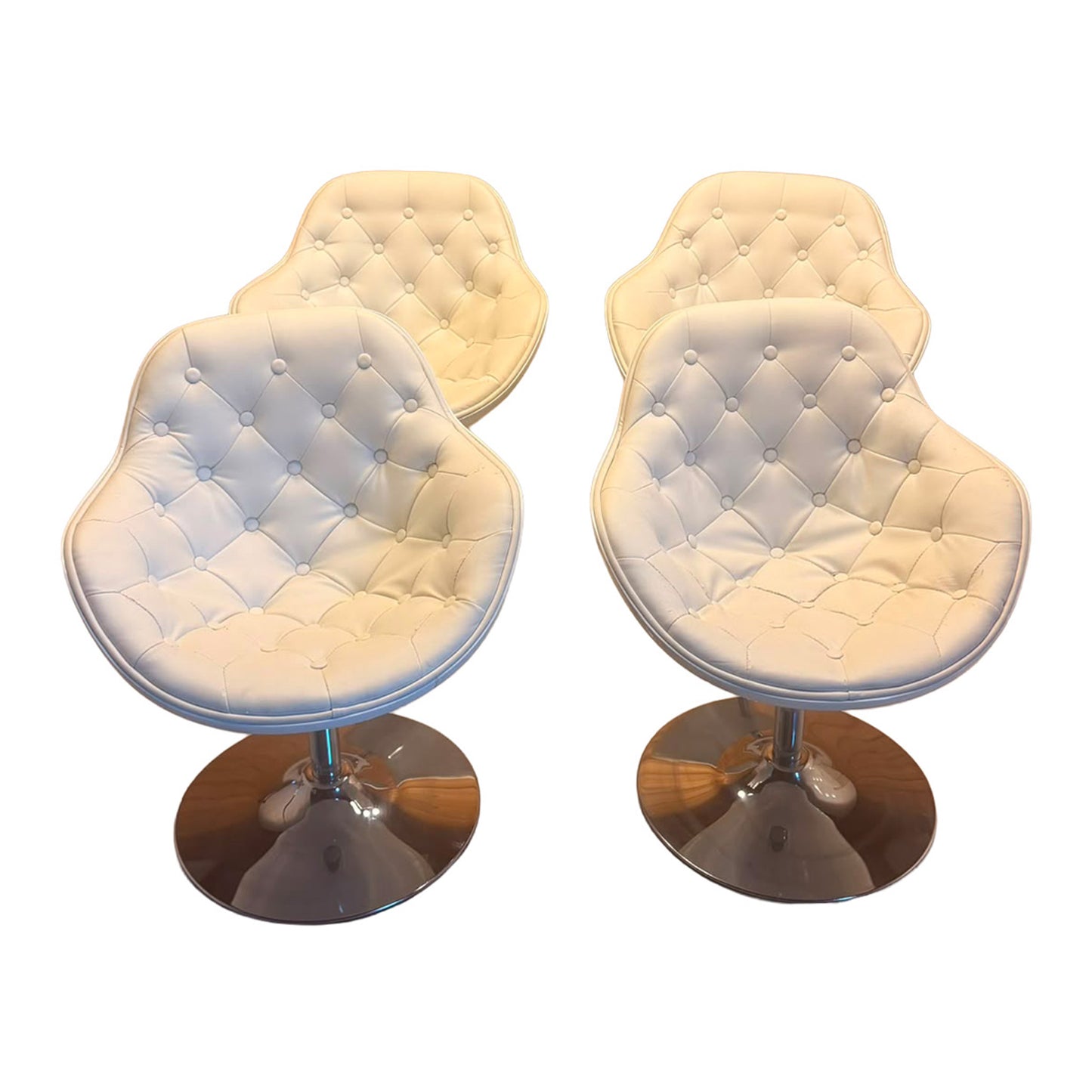 Drehbare Lounge Sessel Weiss Chrom im Space Age Stil