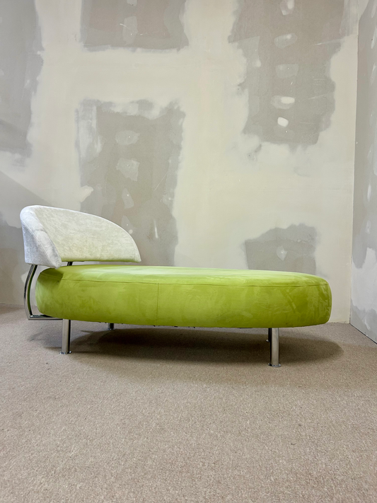 Grünes Vintage Sofa / Recamiere mit Chromfüssen, liege